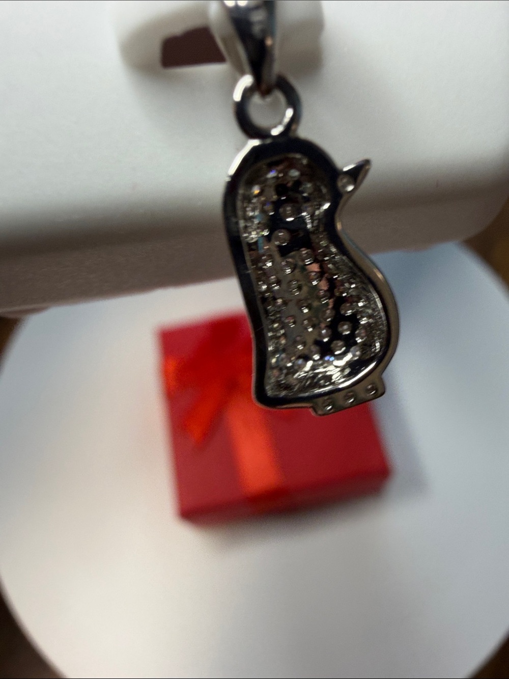 Sterling Silver Moissanite Penguin Charm Pendant - Picture 5 of 5